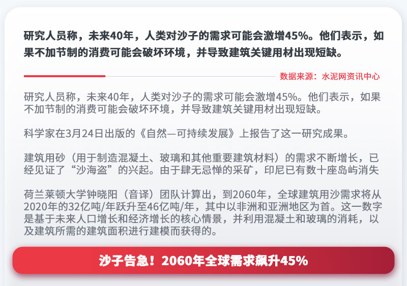 沙子告急！2060年全球需求飆升45%